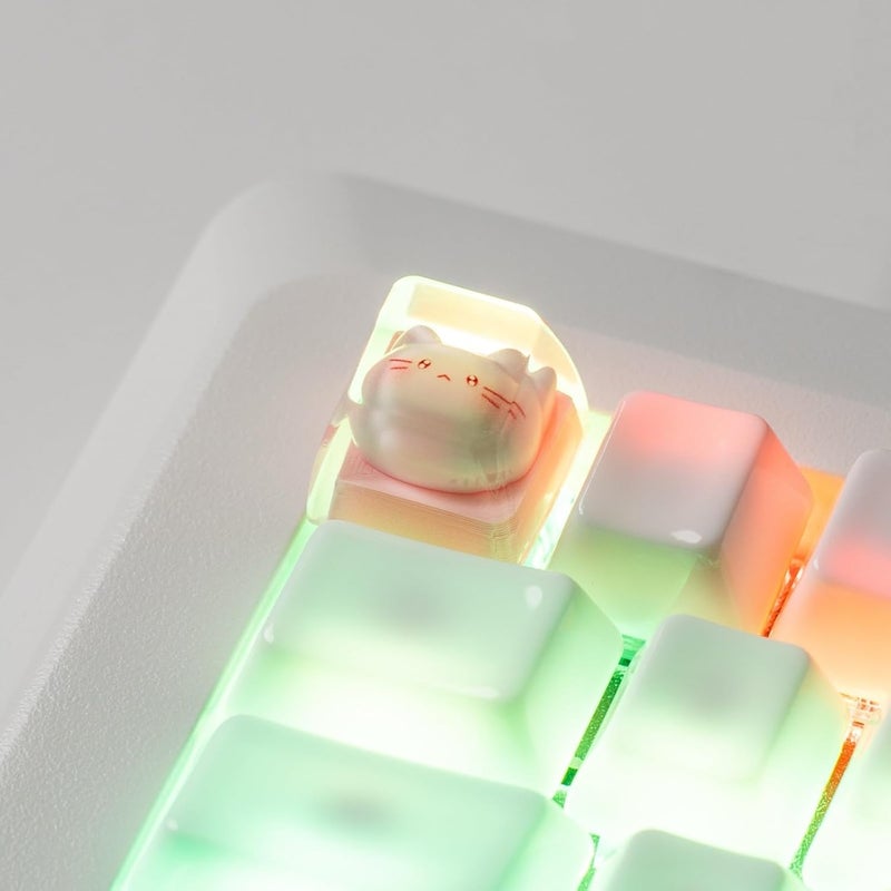 ULTRAEQUIP Artisan Keycaps, Pink Cat Design, 1U Resin Mechanical Keyboard Key, Shine Through Compatible Single 1U Replace Key for ESC Key Mechanical Keyboard - Image 2